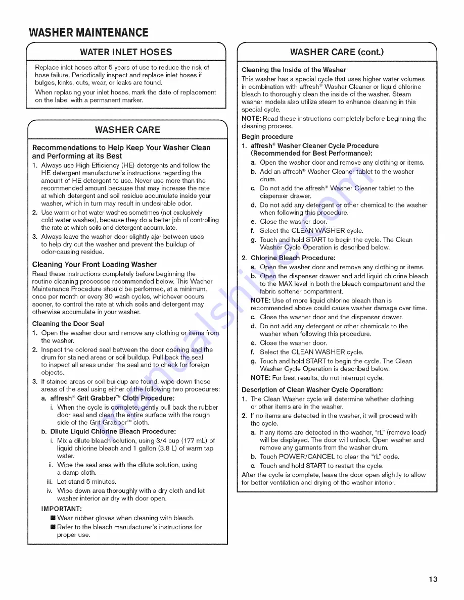 Maytag MHW6000AG1 Use & Care Manual Download Page 13