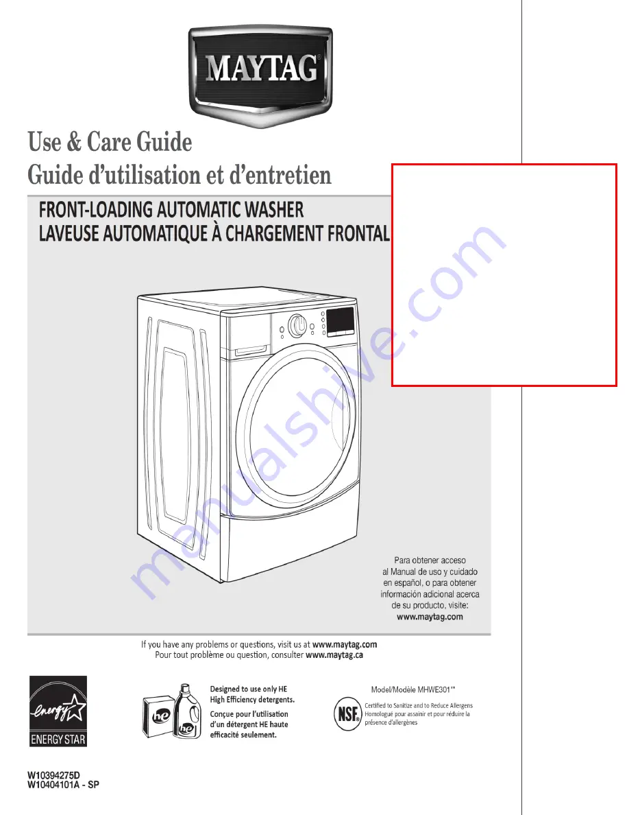 Maytag MHWE301 Series Use & Care Manual Download Page 1