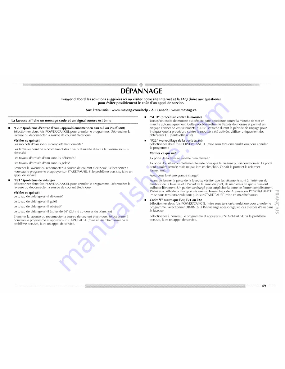 Maytag MHWE900VJ - Performance 4.4 cu. Ft. Front Load Washer Use And Care Manual Download Page 49