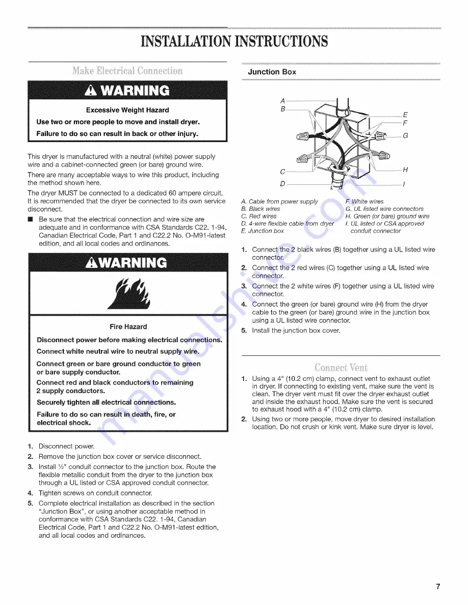 Maytag MLE24PDAZW0 Installation Instructions Manual Download Page 7