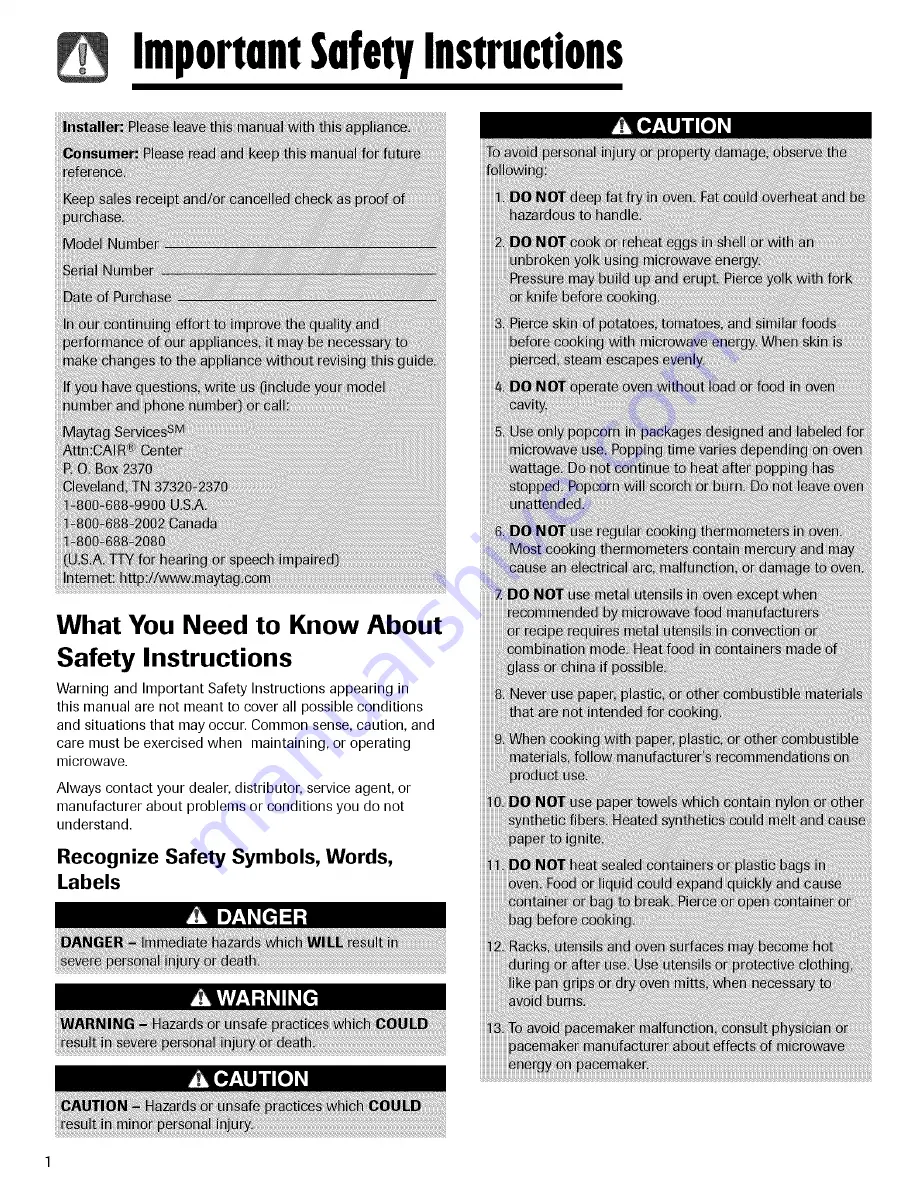 Maytag MMV6178AA Use & Care Manual Download Page 2