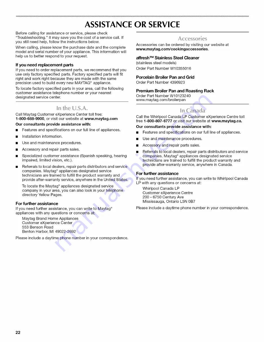 Maytag MMW9730AB00 Use & Care Manual Download Page 22