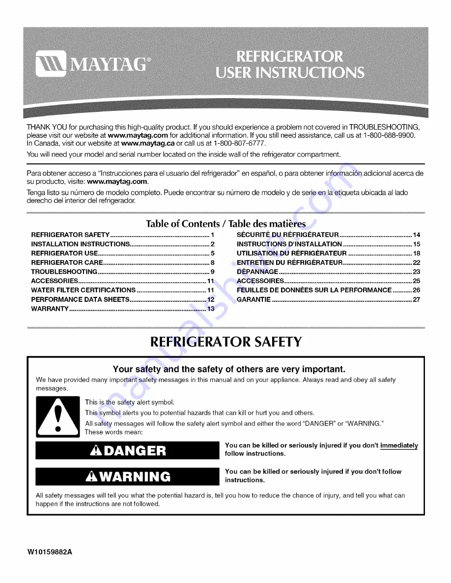 Maytag MSD2554VEY User Instructions Download Page 1