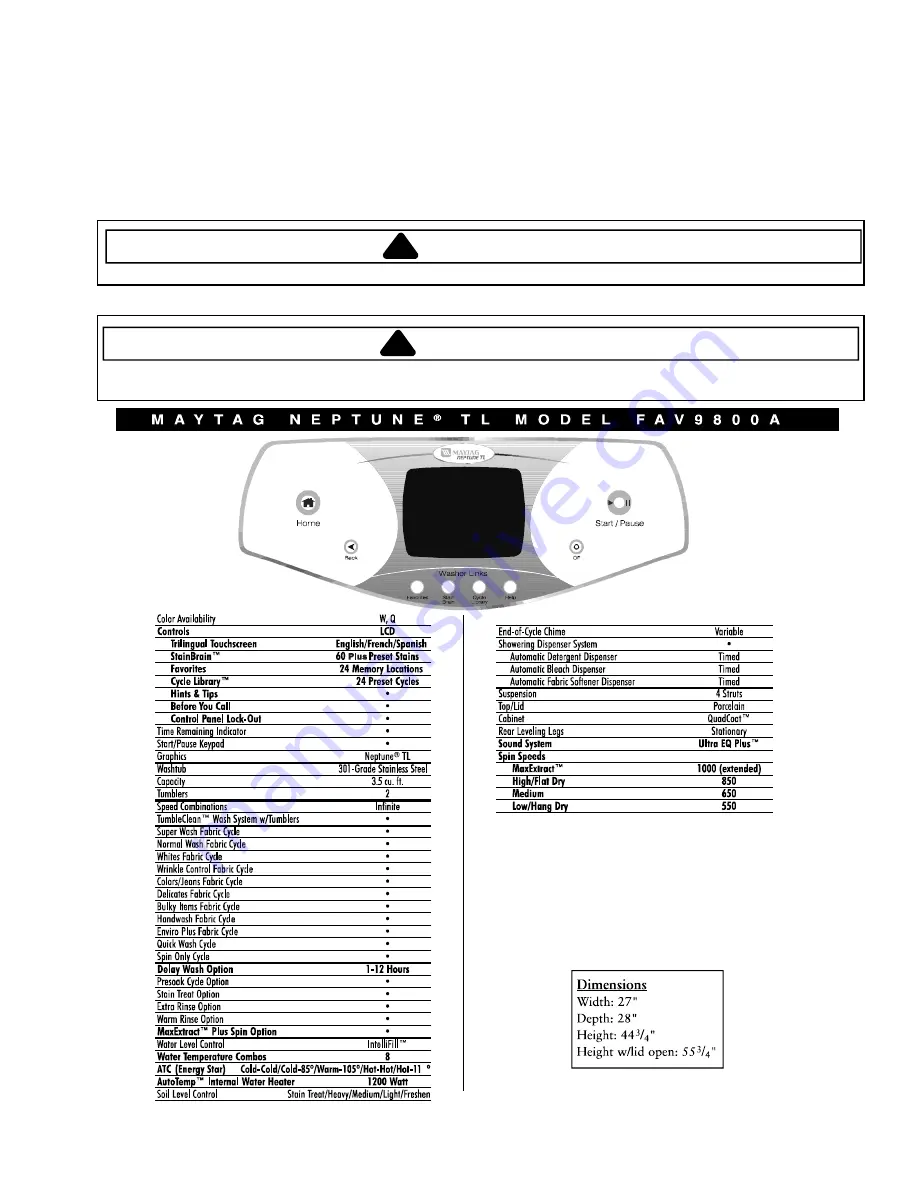 Maytag Neptune FAV7500A Technical Information Download Page 1