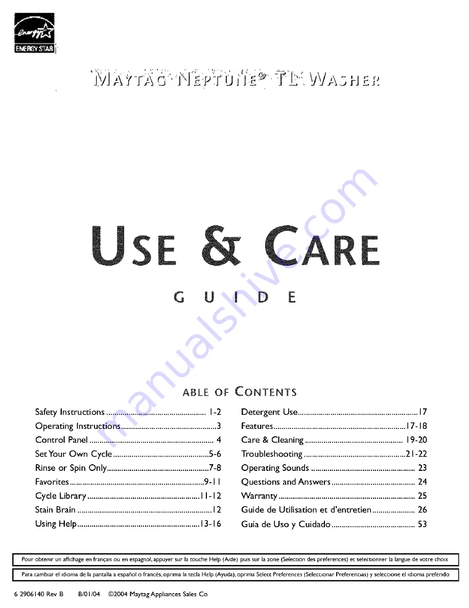 Maytag NEPTUNE FAV9800AWQ Use & Care Manual Download Page 1