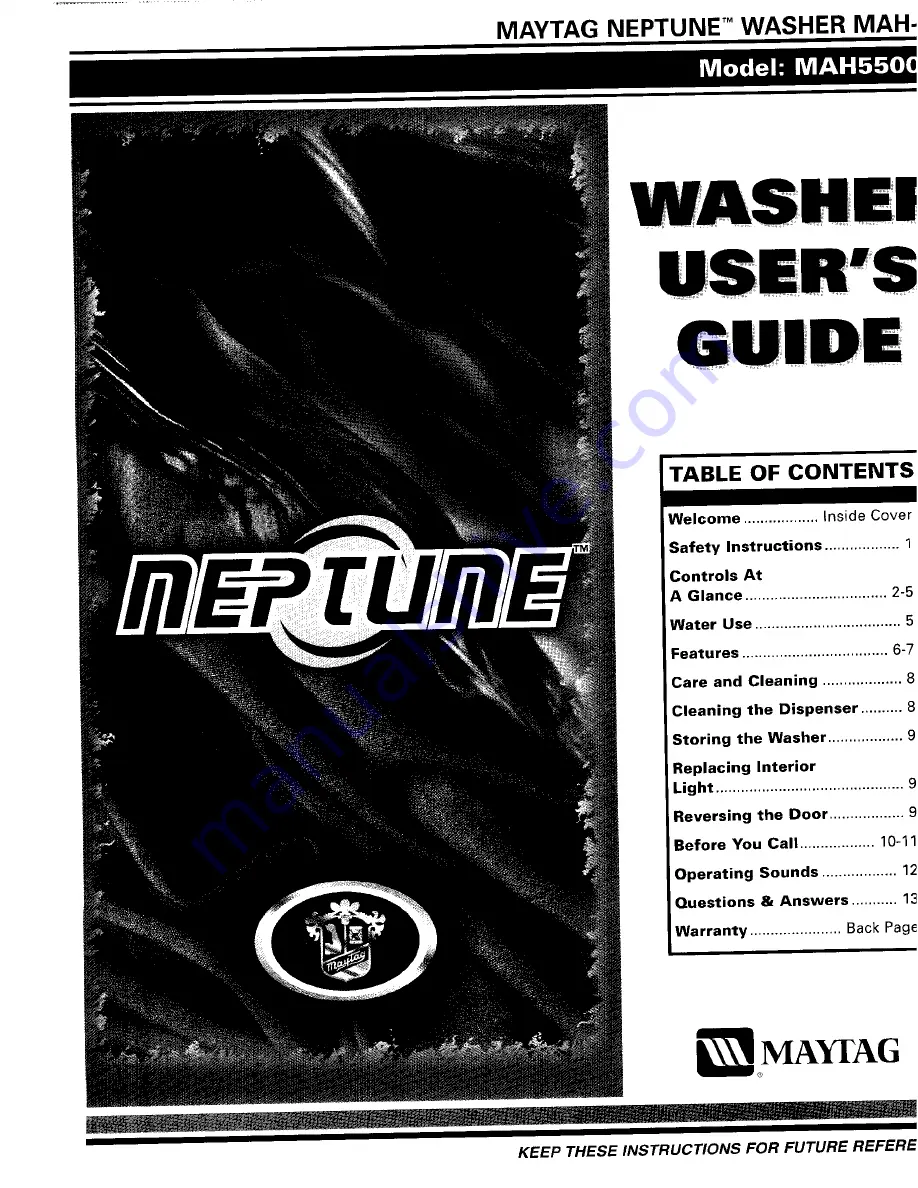 Maytag NEPTUNE MAH550 User Manual Download Page 1