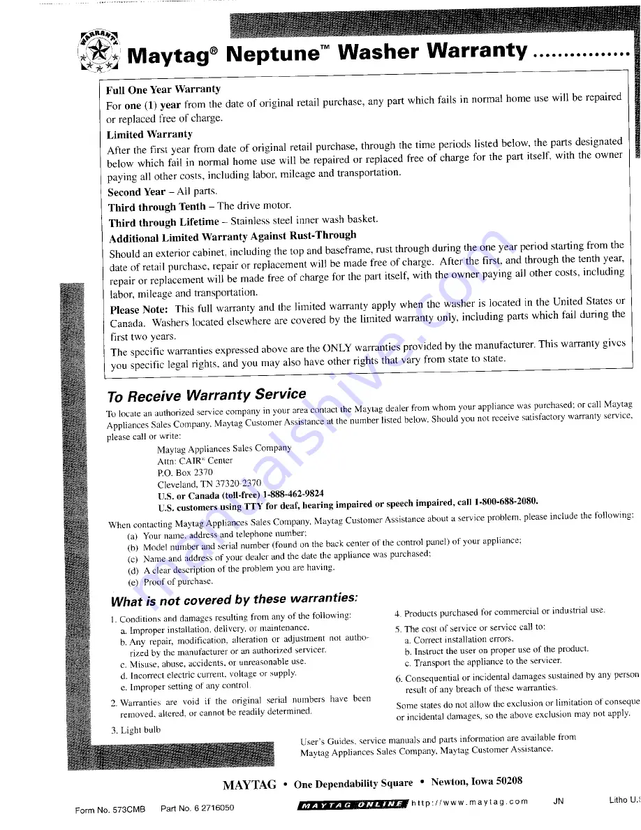 Maytag NEPTUNE MAH550 User Manual Download Page 17