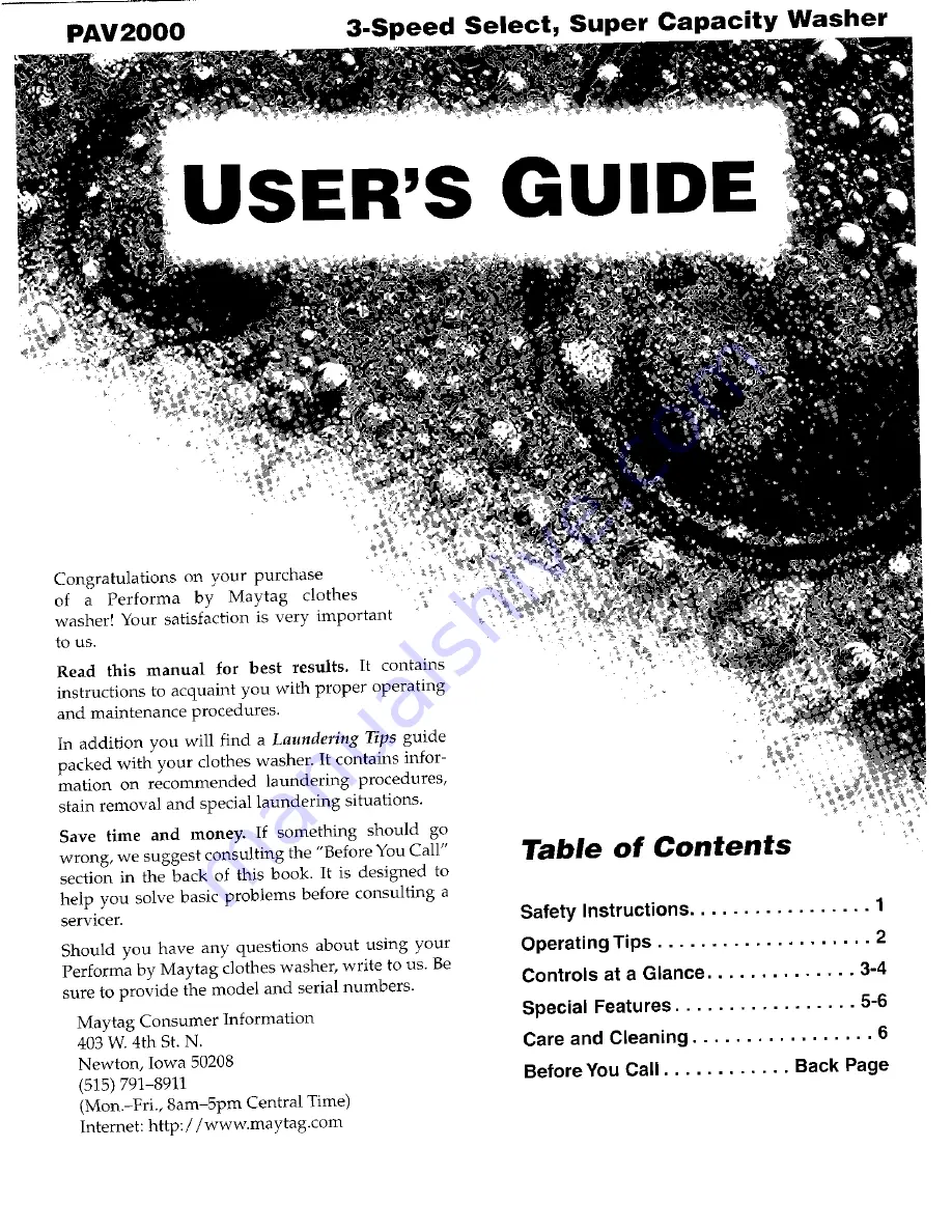 Maytag PAV2000 User Manual Download Page 1