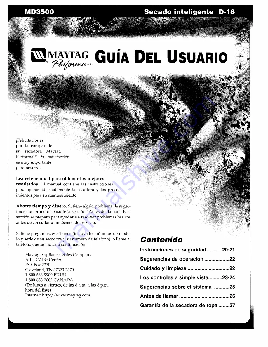 Maytag Performa MD3500 User Manual Download Page 20