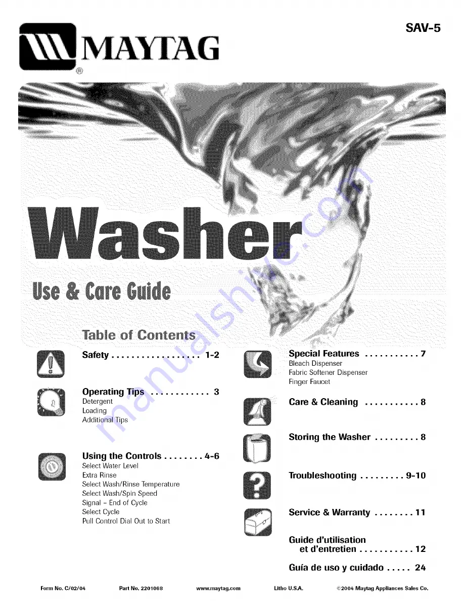 Maytag SAV4655EWQ Use & Care Manual Download Page 1