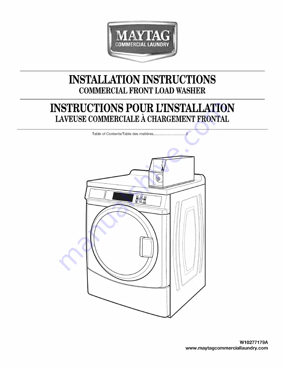 Maytag W10277179A Installation Instructions Manual Download Page 1