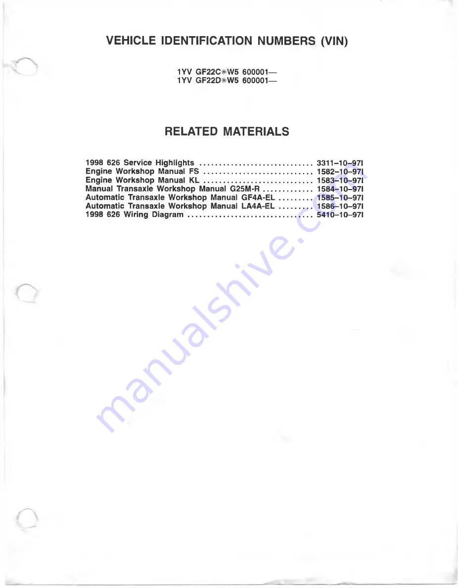 Mazda MX-6 1998 Workshop Manual Download Page 2