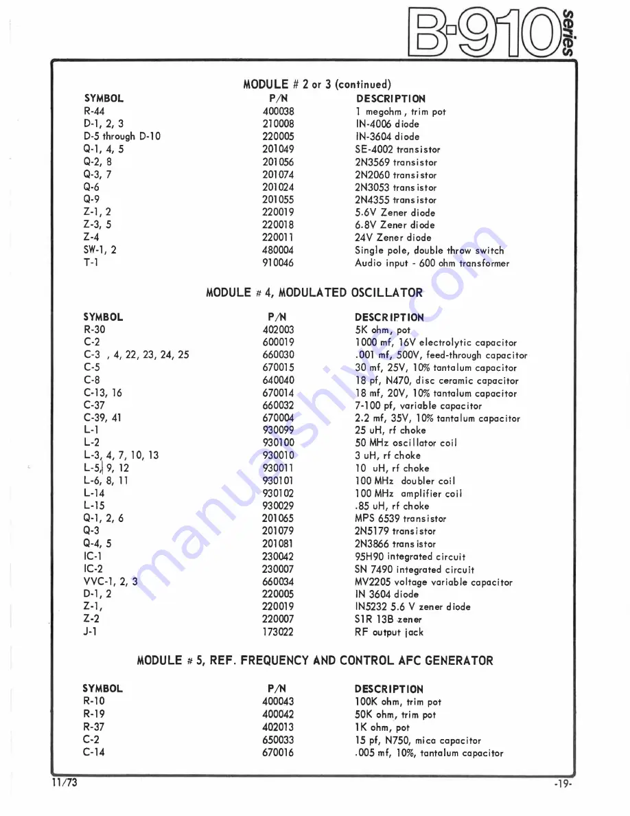 McMartin B-910 Instruction Manual Download Page 21