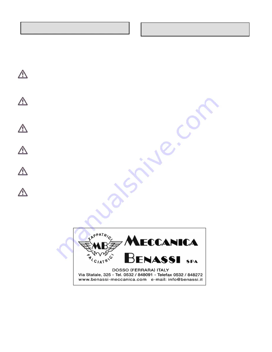 Meccanica Benassi MTC 601 Use And Maintenance Manual Download Page 2