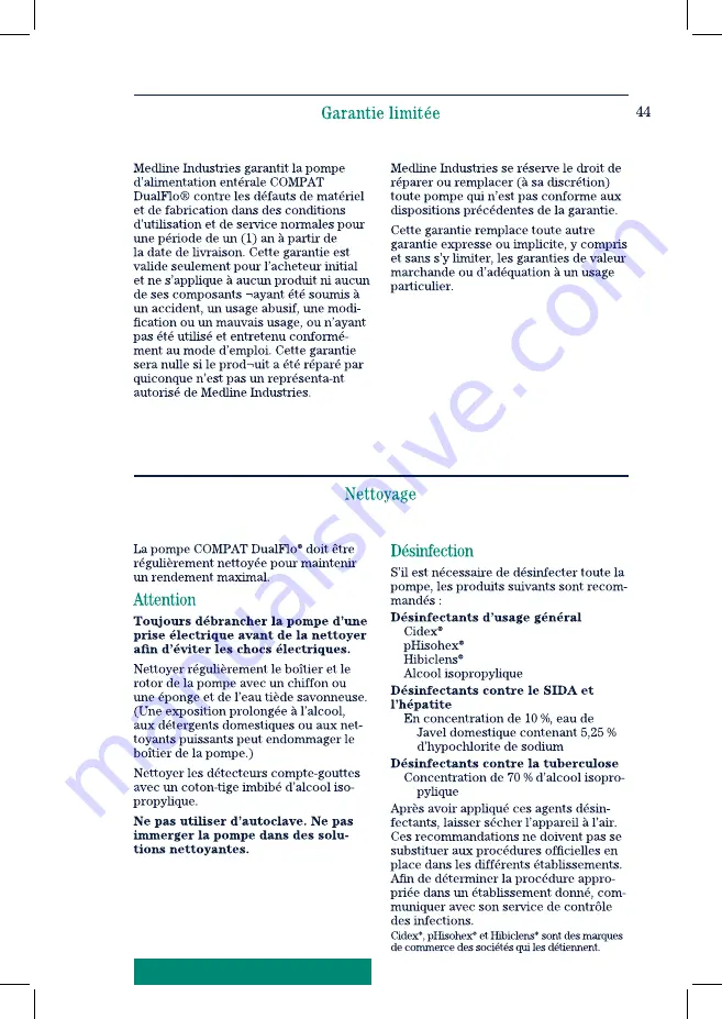 Medline Compat DualFlo 199255 Operating Instructions Manual Download Page 45