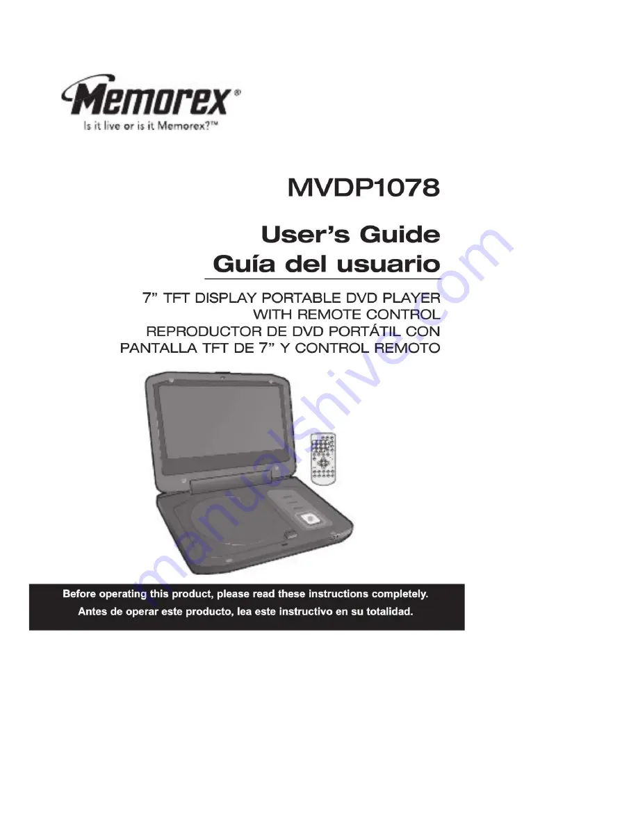 Memorex MVDP1078 - DVD Player - 7 Скачать руководство пользователя страница 1