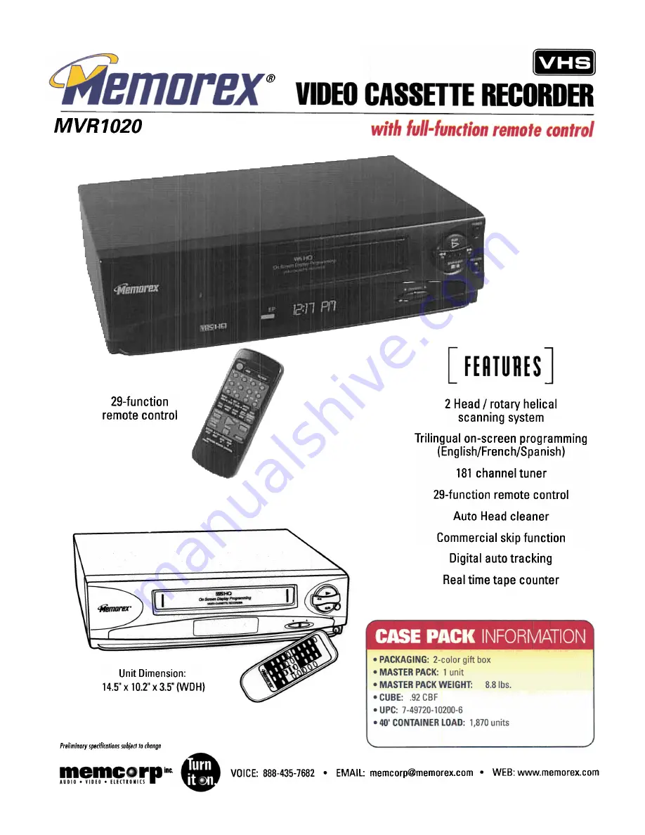 Memorex MVR-1020-1 Features Download Page 1