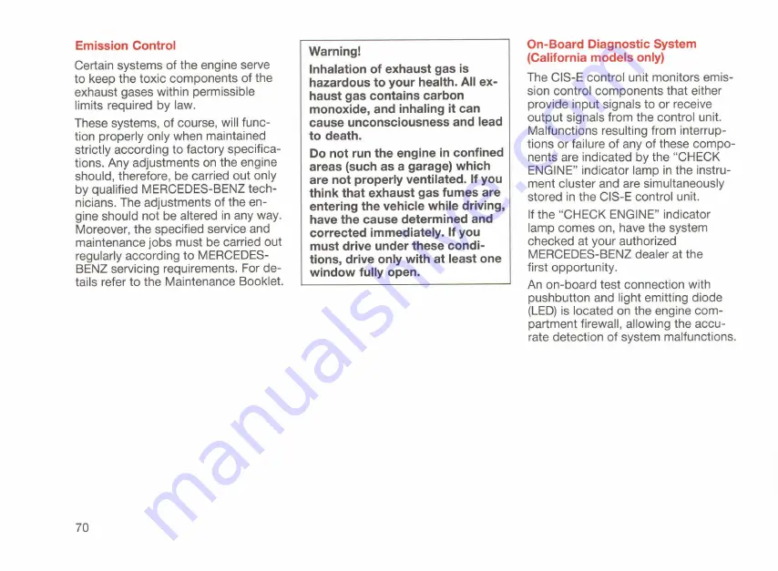 Mercedes-Benz 126 Series Owner'S Manual Download Page 72