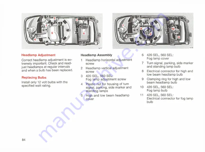 Mercedes-Benz 126 Series Owner'S Manual Download Page 86