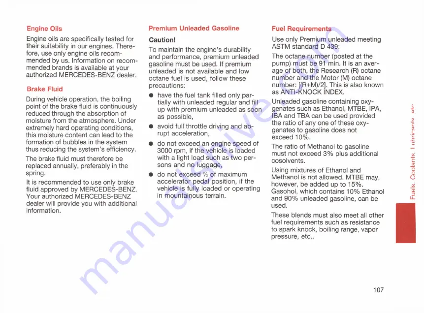 Mercedes-Benz 126 Series Owner'S Manual Download Page 109