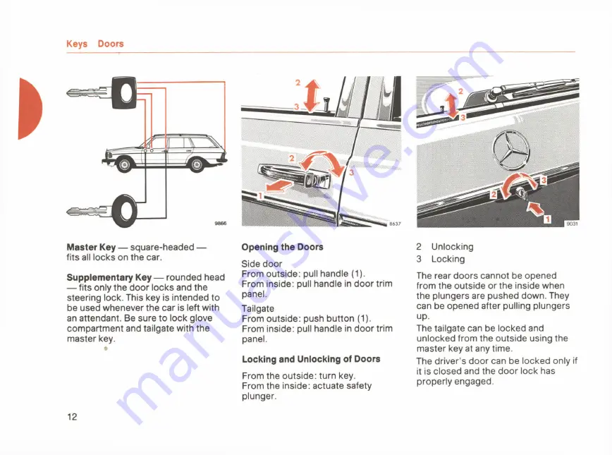 Mercedes-Benz 300 TD-TURBO DIESEL 1984 Owner'S Manual Download Page 14