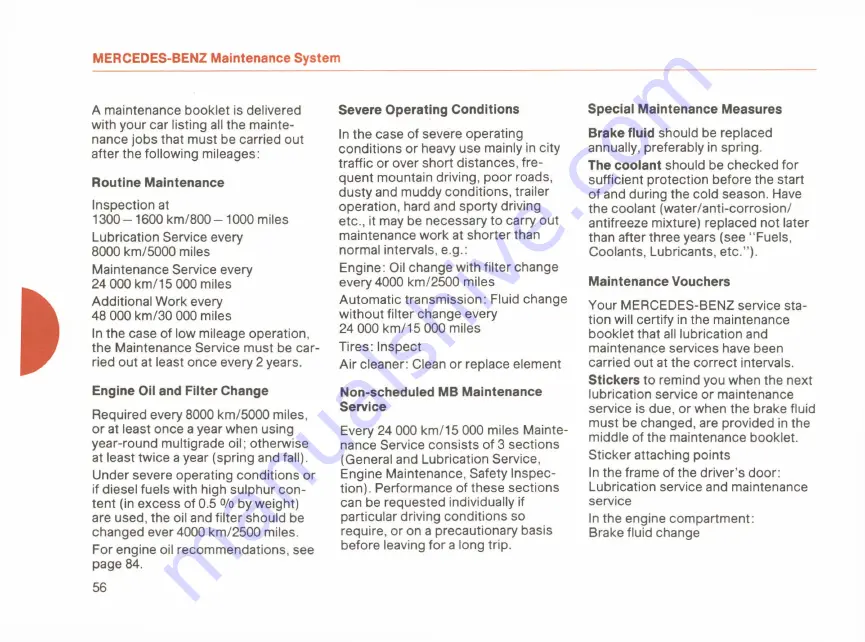 Mercedes-Benz 300 TD-TURBO DIESEL 1984 Owner'S Manual Download Page 58