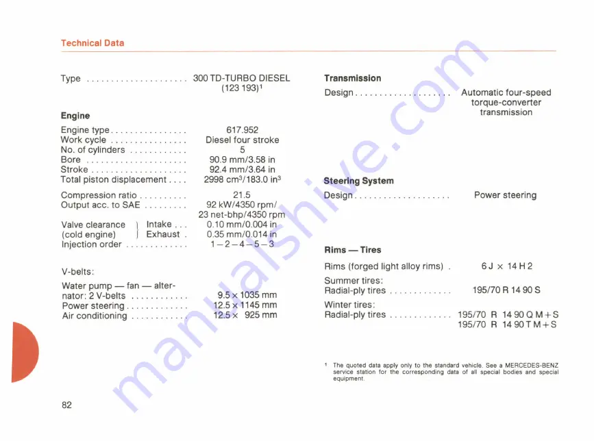 Mercedes-Benz 300 TD-TURBO DIESEL 1984 Owner'S Manual Download Page 84