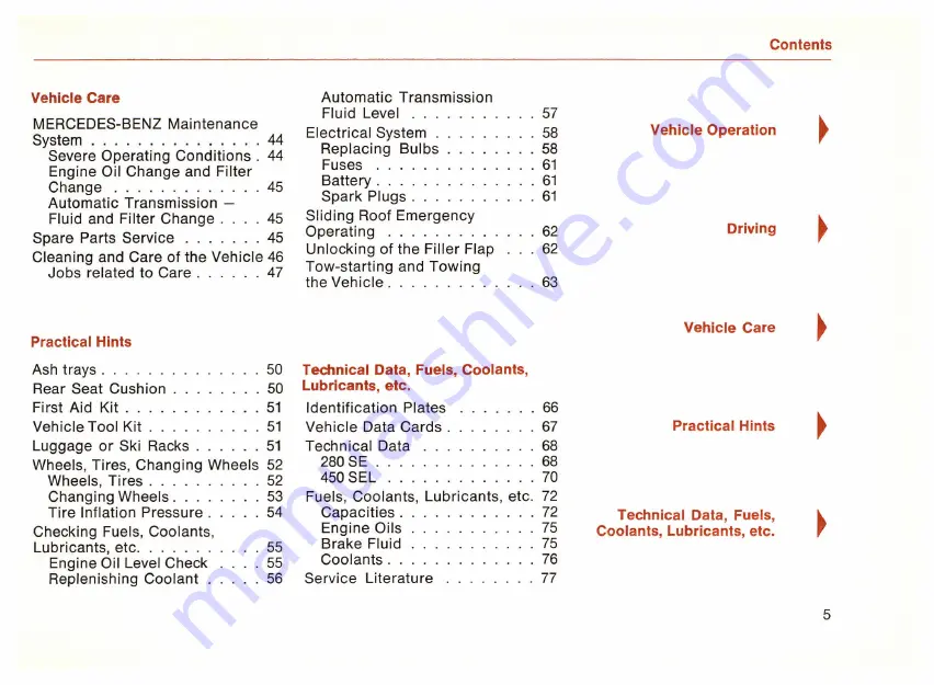 Mersedes-Benz 280 SE 1978 Owner'S Manual Download Page 6