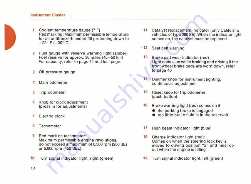 Mersedes-Benz 280 SE 1978 Owner'S Manual Download Page 11