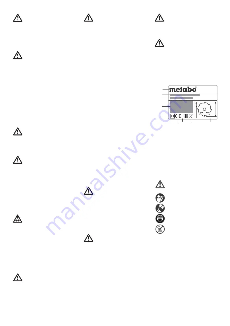 Metabo TS 216 Original Instructions Manual Download Page 102