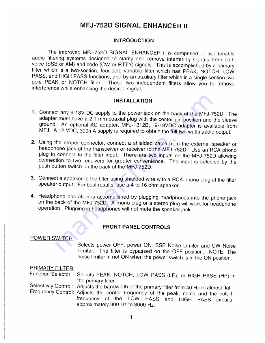 MFJ signal enhancer II mfj-752d Скачать руководство пользователя страница 2