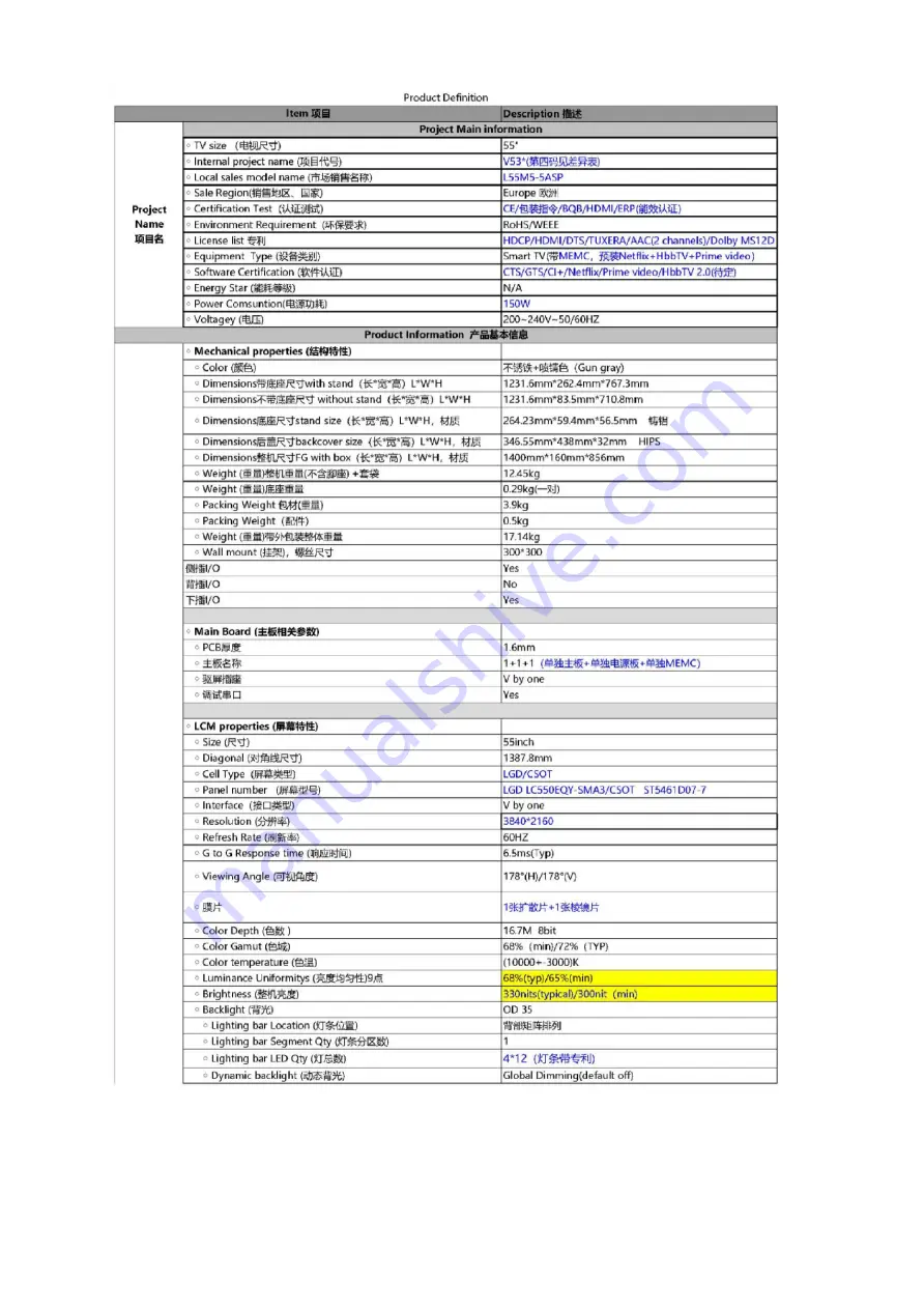 Mi TV 4S 55 Technical Manual Download Page 4