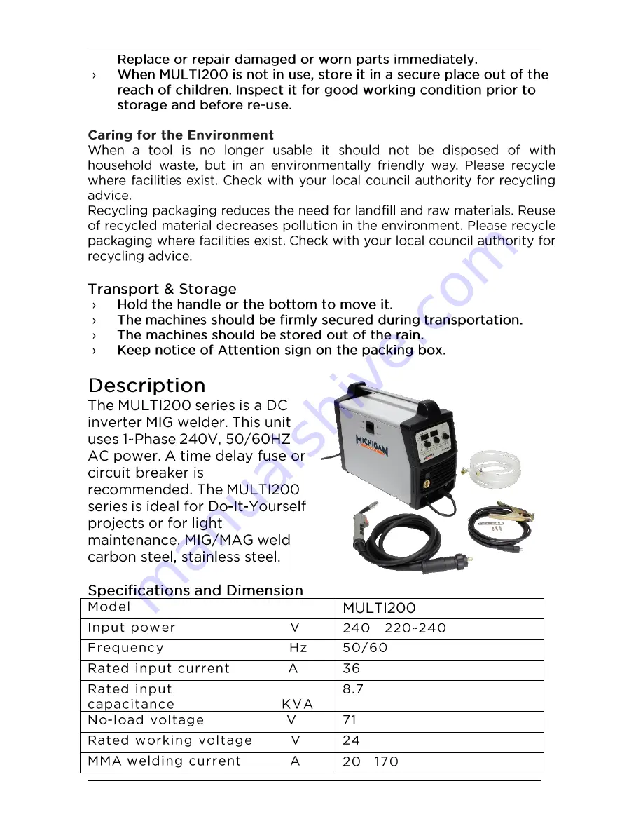 Michigan Welding MULTI200 Скачать руководство пользователя страница 8