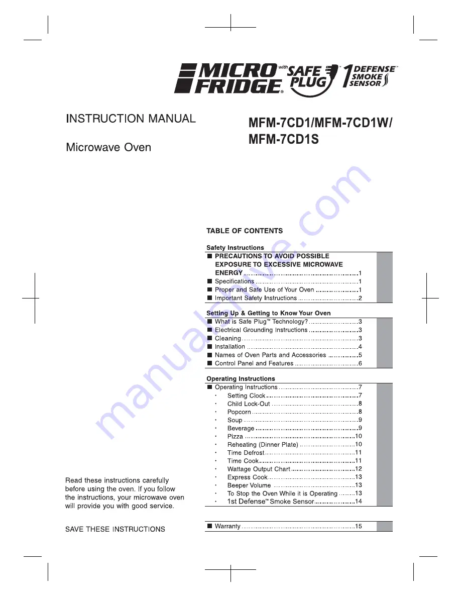 Micro fridge MFM-7CD1 Скачать руководство пользователя страница 1