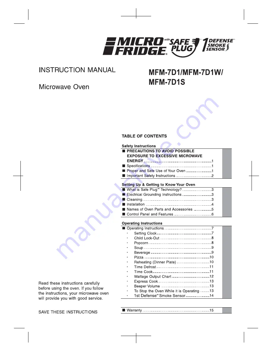 Micro fridge MFM-7D1 Instruction Manual Download Page 1