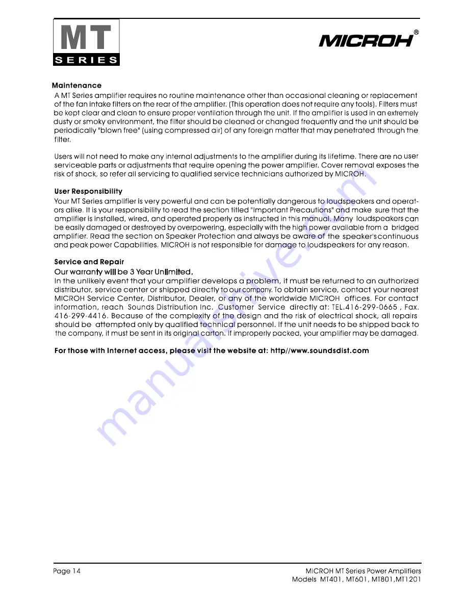 Microh MT1201 Owner'S Manual Download Page 16