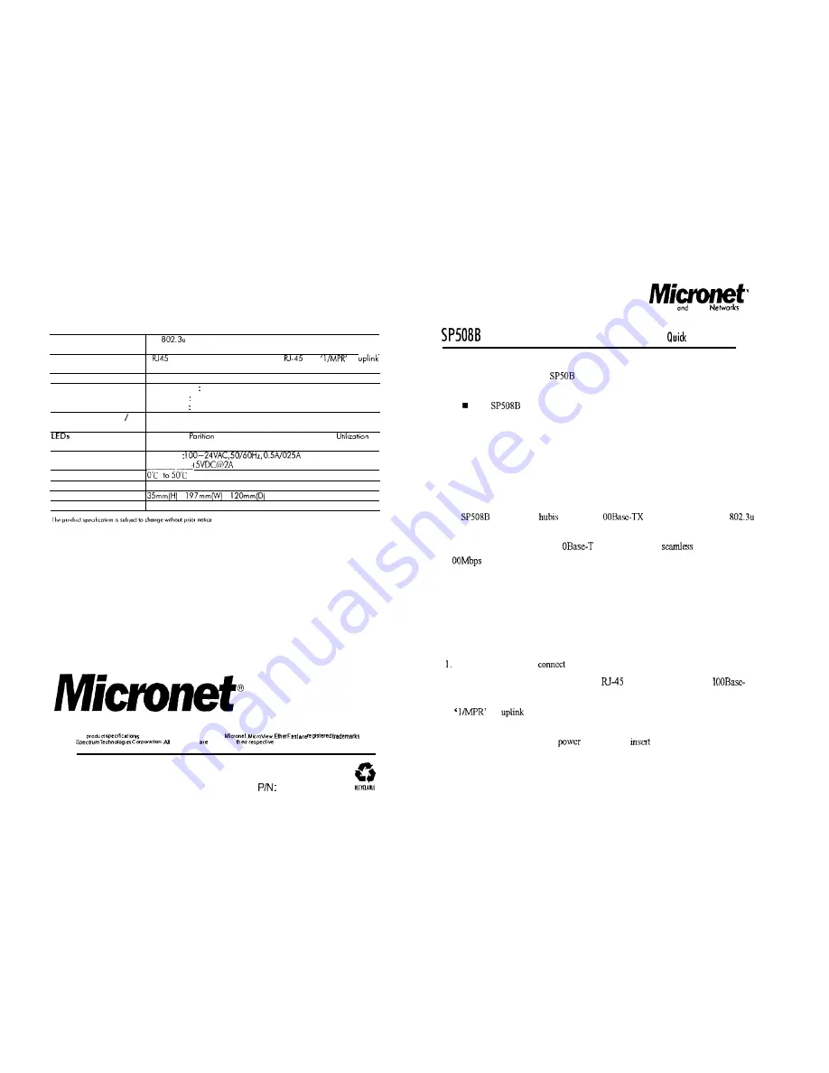 MicroNet SP508B Скачать руководство пользователя страница 1