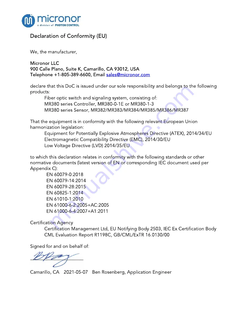 Micronor MR380-1-3 Instruction Manual Download Page 27