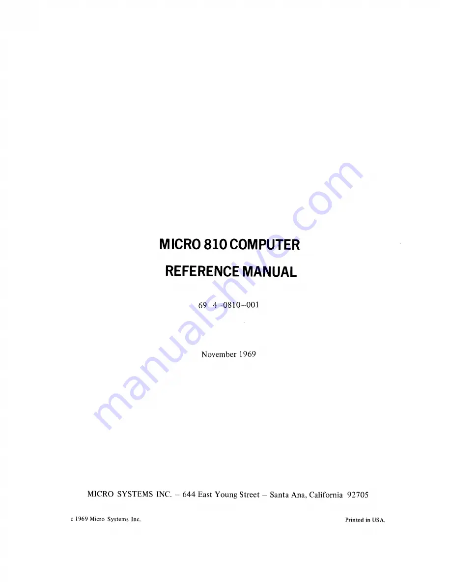 MicroSystems Inc. Micro 810 Reference Manual Download Page 2