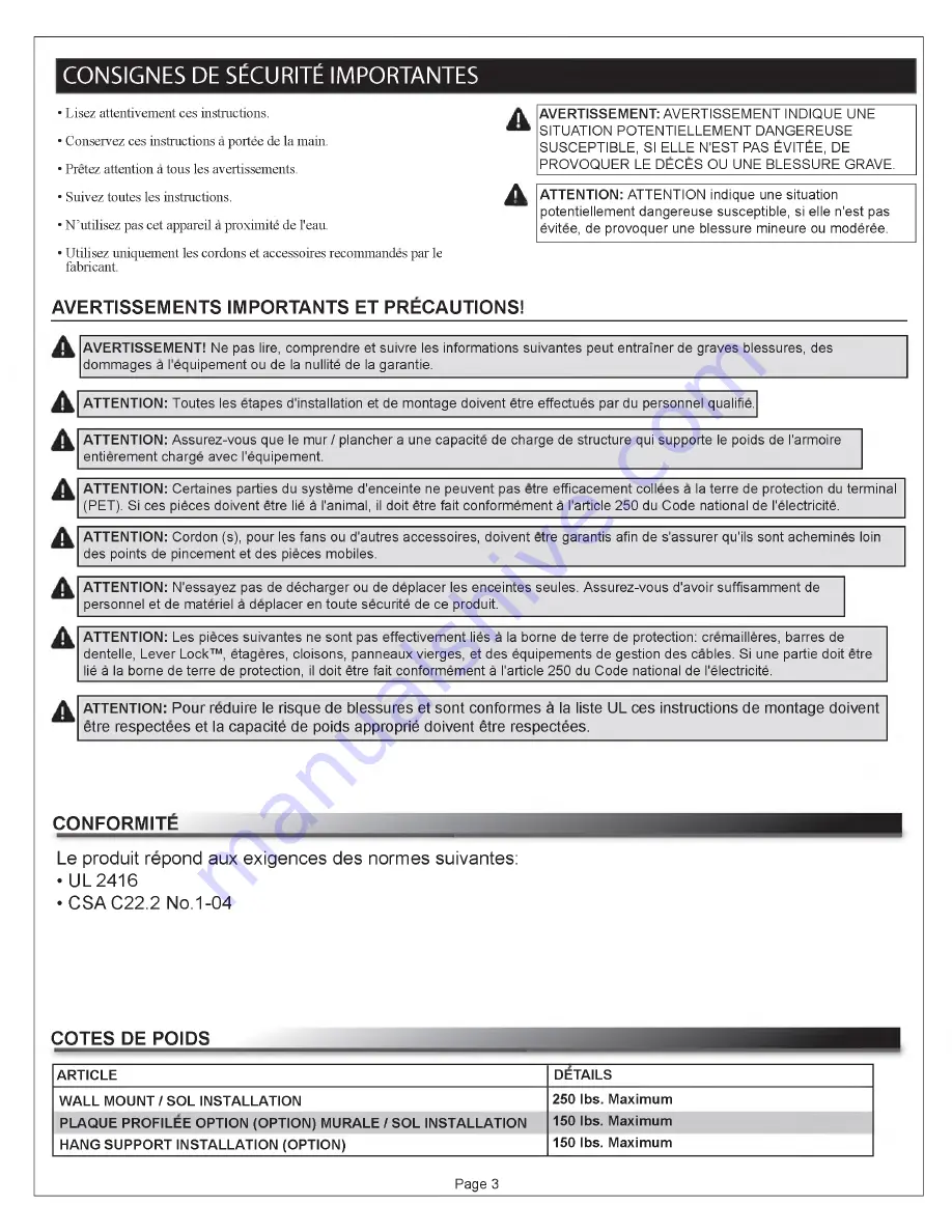 Middle Atlantic Products Essex HANG-MMR10 Instruction Sheet Download Page 3