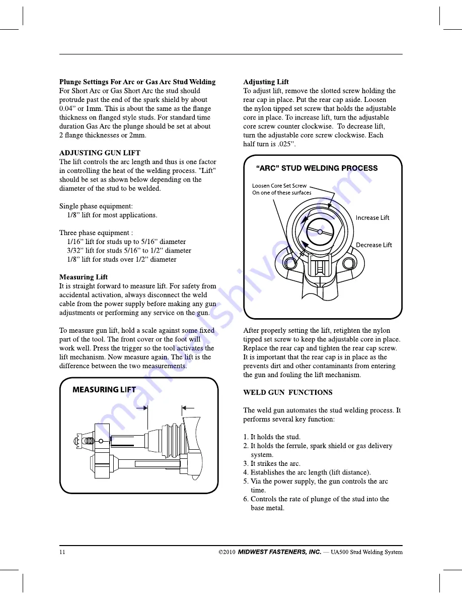 MIDWEST FASTENERS UA500 Owner'S Manual Download Page 12