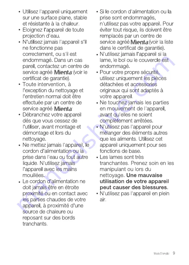 Mienta BL 721 Instruction Manual Download Page 9