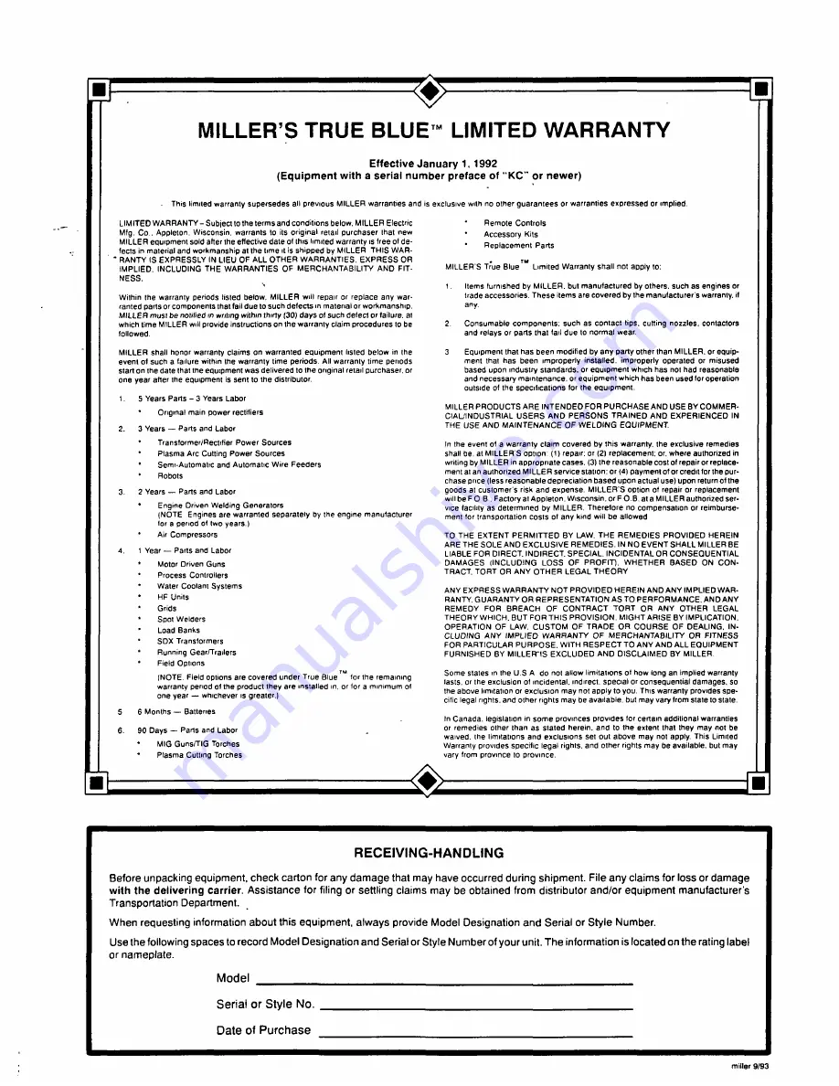 Miller Gold Star 500SSX Owner'S Manual Download Page 72