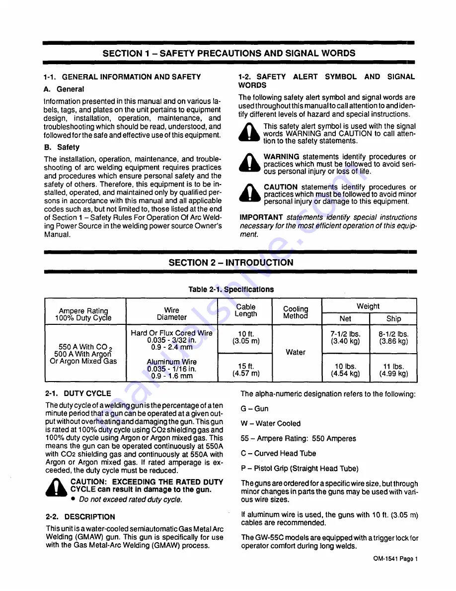 Miller GW-55C Owner'S Manual Download Page 5