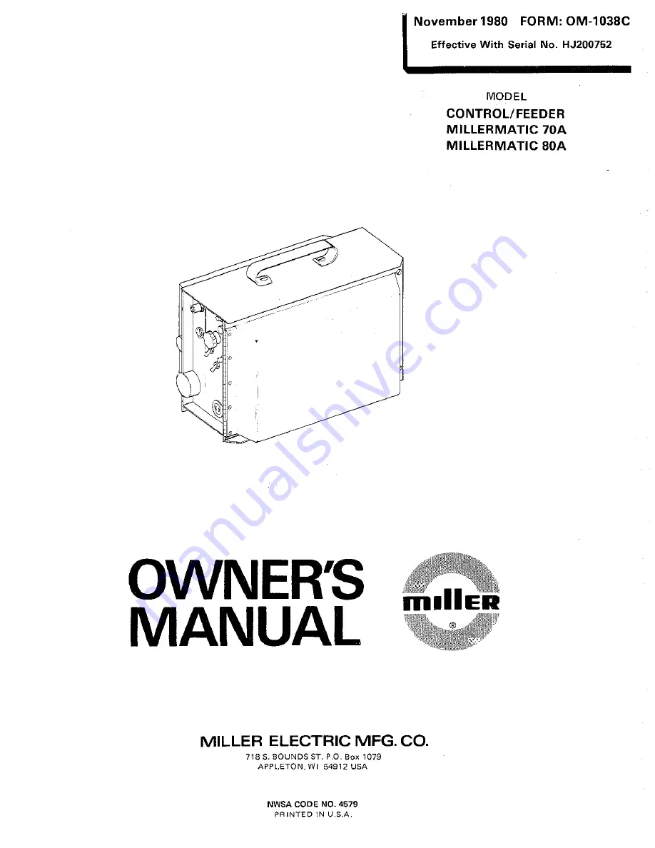 Miller MILLERMATIC 70A Owner'S Manual Download Page 1