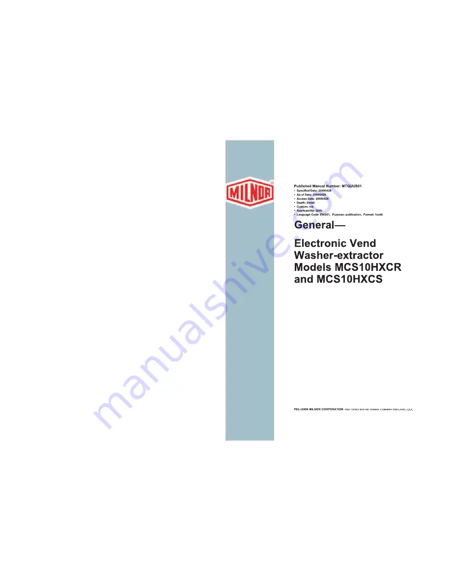 Milnor Visionex MCS10HXCR Manual Download Page 1