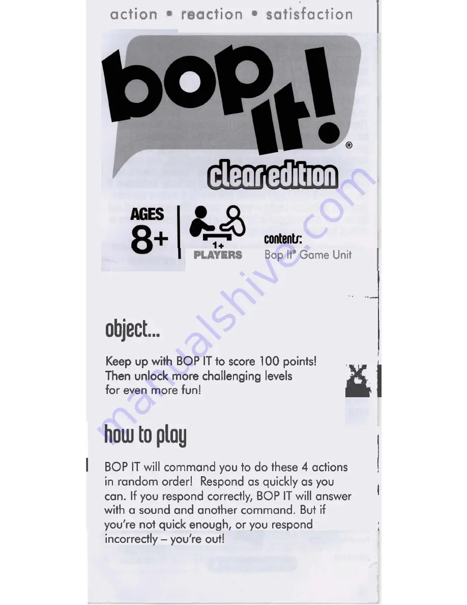 Milton Bradley Bop It Clear Edition Скачать руководство пользователя страница 1