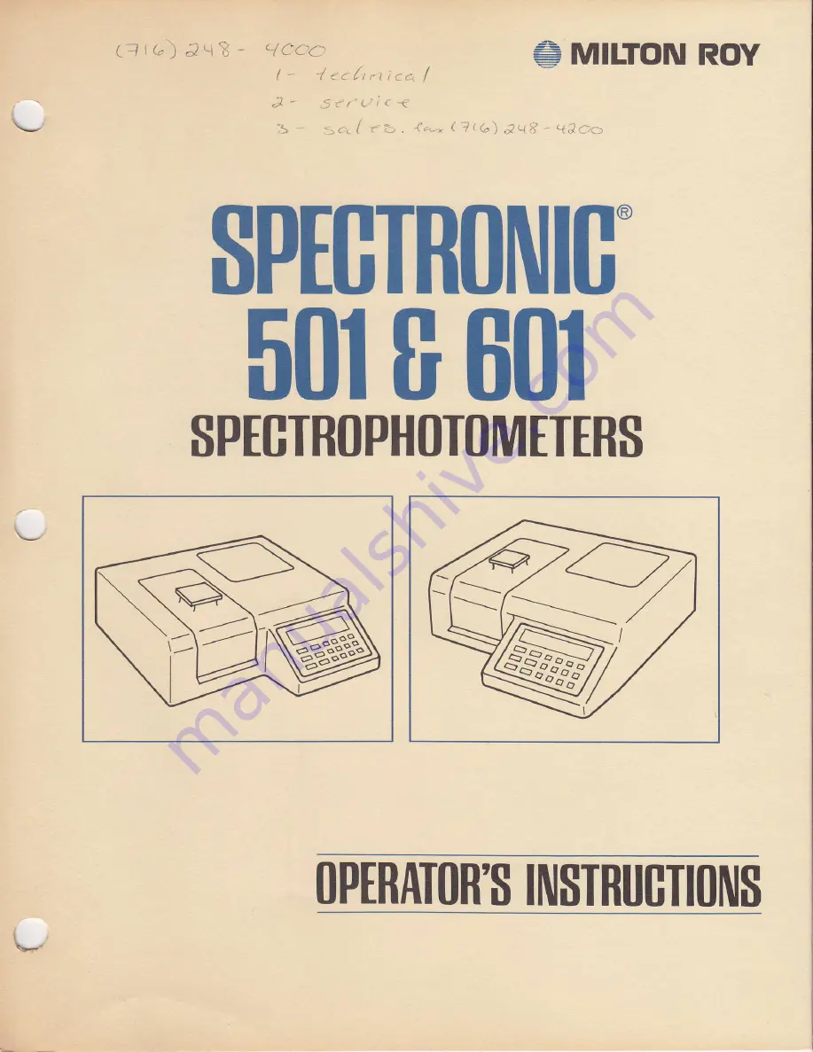 Milton Roy Spectronic 501 Operator Instructions Manual Download Page 2