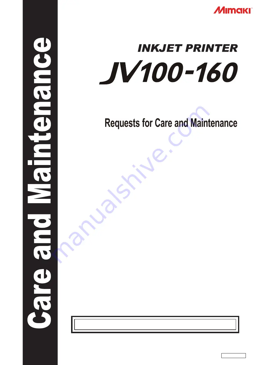 MIMAKI jV100-160 Requests For Care And Maintenance Download Page 1