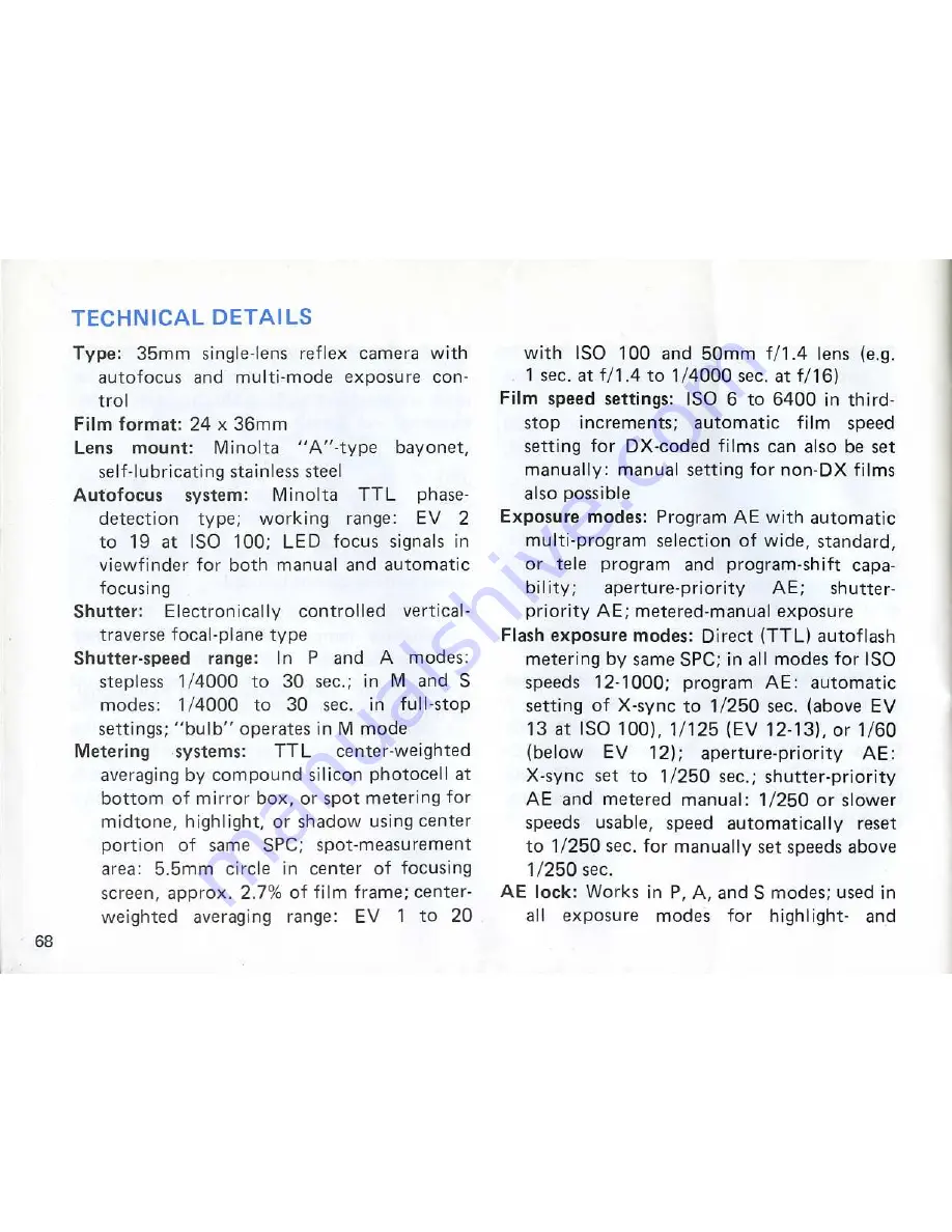 Minolta Maxxum 9000 Owner'S Manual Download Page 72